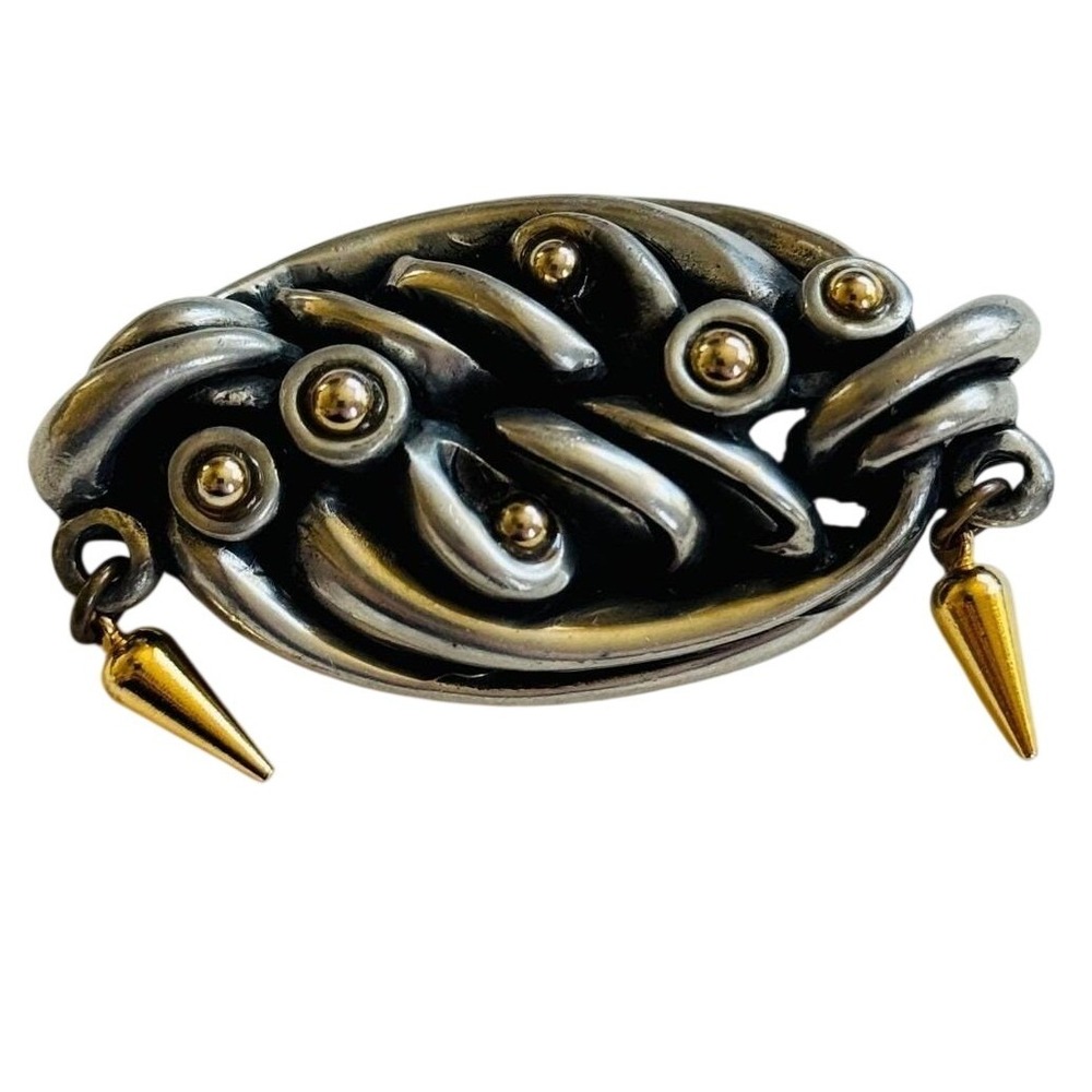 VTG Fahrenheit Connie Bates Urban NYC Industrial Pin Brooch Brutalist Sculptural